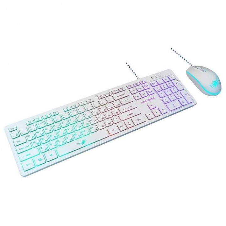 Проводной игровой набор KMGK-1707U White Dialog Gan-Kata - клавиатура + опт. мышь с RGB подсветкой