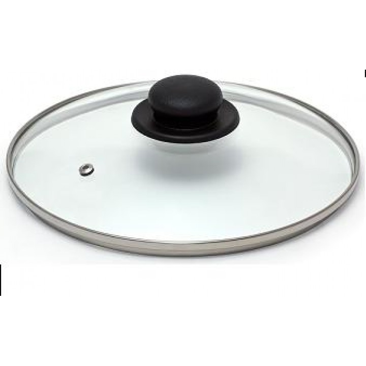 Крышка стекл. 24см с металлическим ободом, пластик кнопка Гвура Пр-во Россия